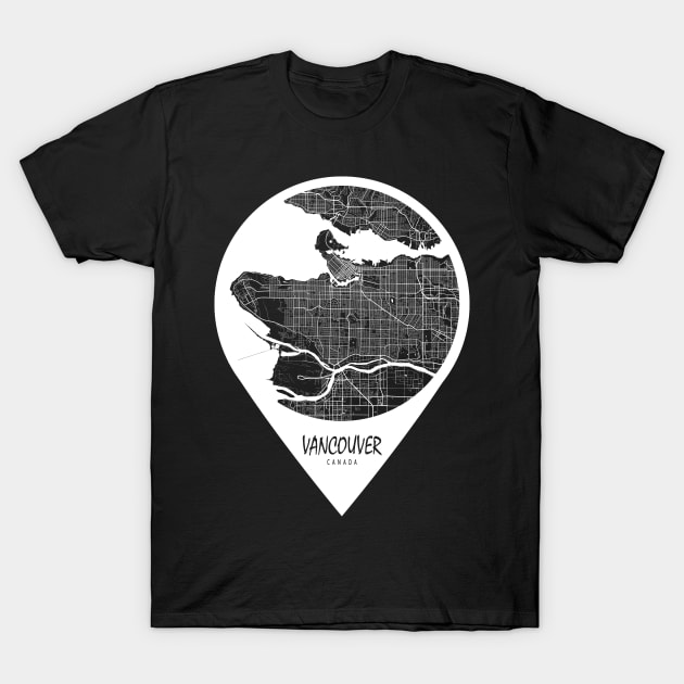 Vancouver, Canada City Map - Travel Pin T-Shirt by deMAP Studio